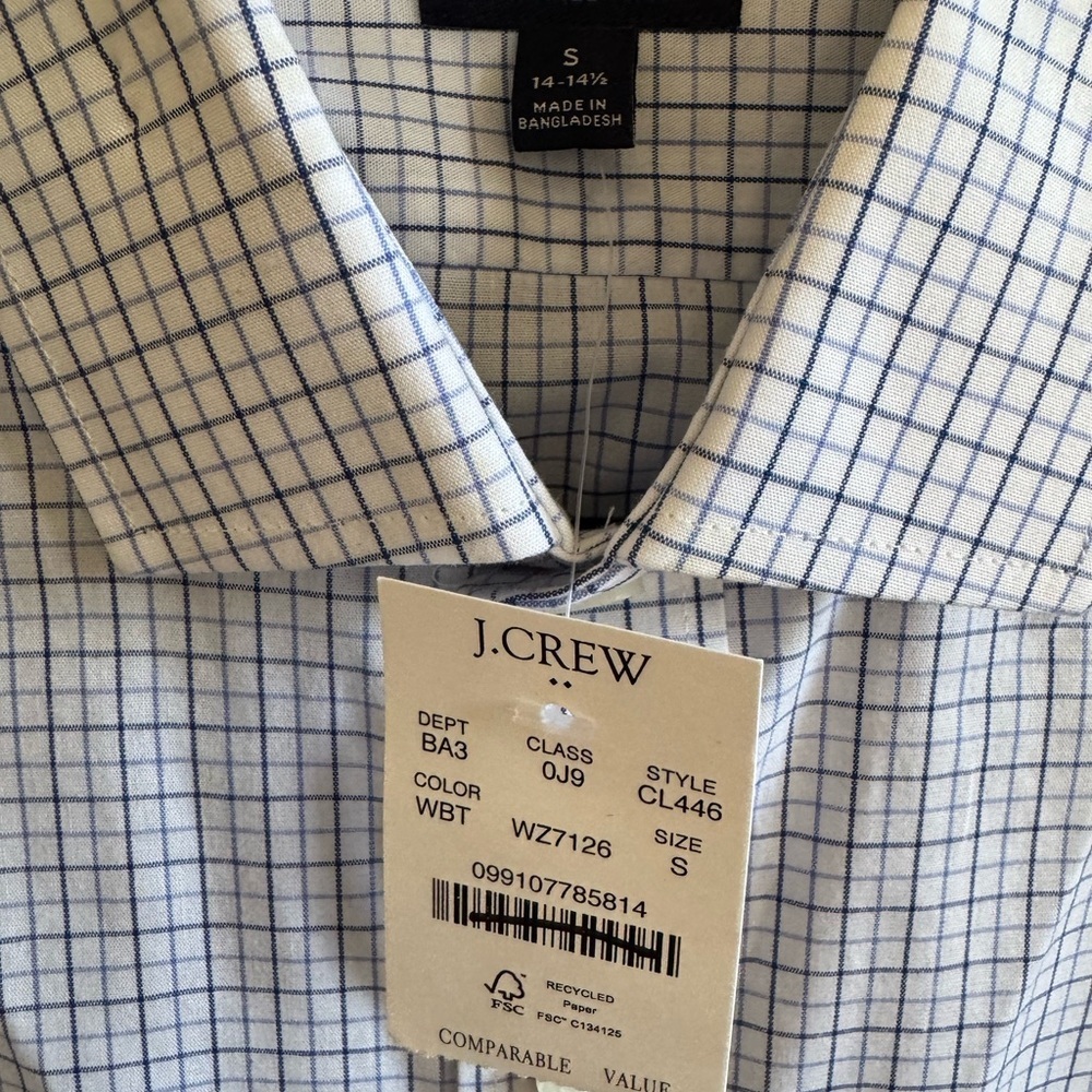 NWT J. Crew Factory Men's Wrinkle-Free Dress Shirt Slim Fit Small - Picture 4 of 4